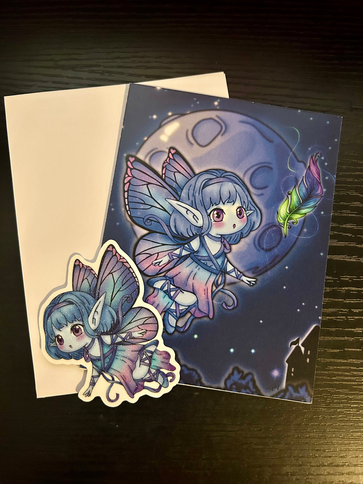 Greeting Card + Removalbe Moonlight Breeze Art Print (4.25 x 5.5) + Sticker - Blank Inside