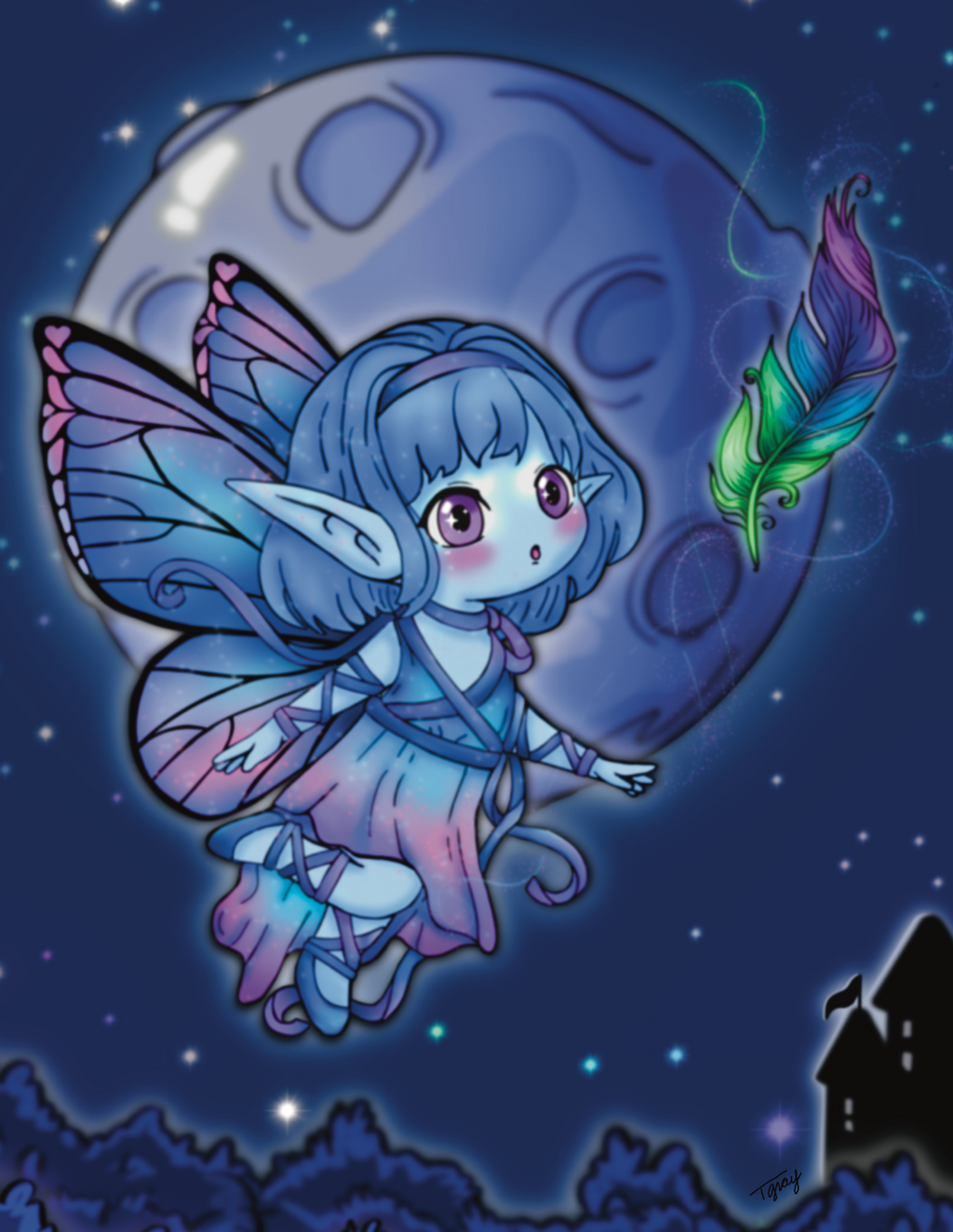 Moonlight Breeze Art Print + Sticker - 4.25 x 5.5 Fantasy Print